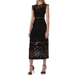 Monique Lhuillier Black Lace Midi Dress